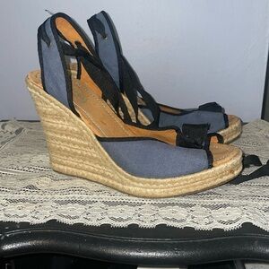 Like new blue, black and tan Phillip Simon wedge espadrilles